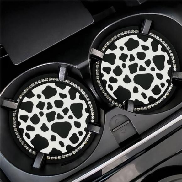 Bling Cow Print Car Cup Coaster Universal Auto Anti Slip Cup Holder Insert - Picture 1 of 7